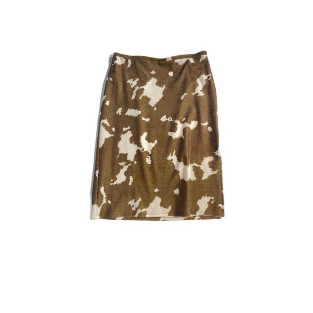Express brown and white cow print satin midi skirt Womens Size Medium